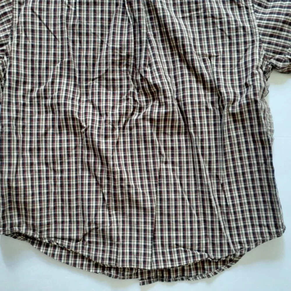 Gap Boys Shirt Button Down Red Tan Green Plaid Short Sleeve XS